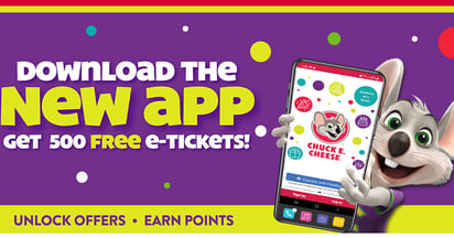 Chuck e Cheese 500 Free Tickets