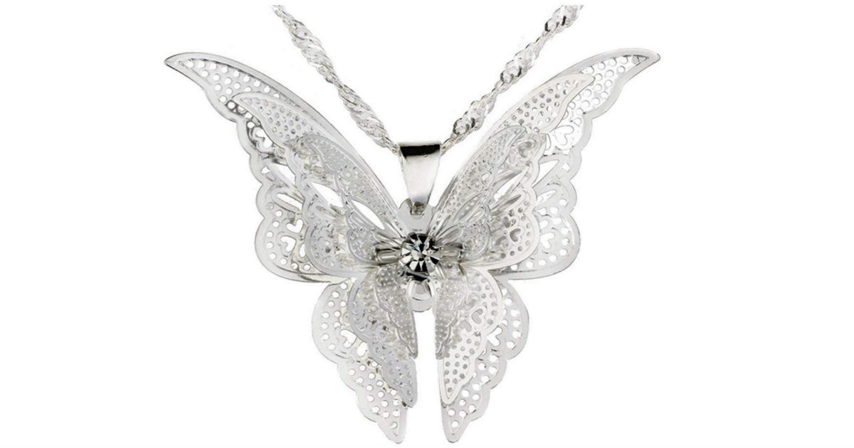 Sterling Silver Butterfly Pendant Necklace ONLY $1.73 Shipped