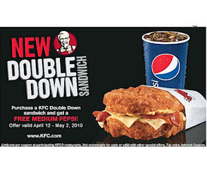 kfc free medium pepsi with purchase of a double down printable coupons