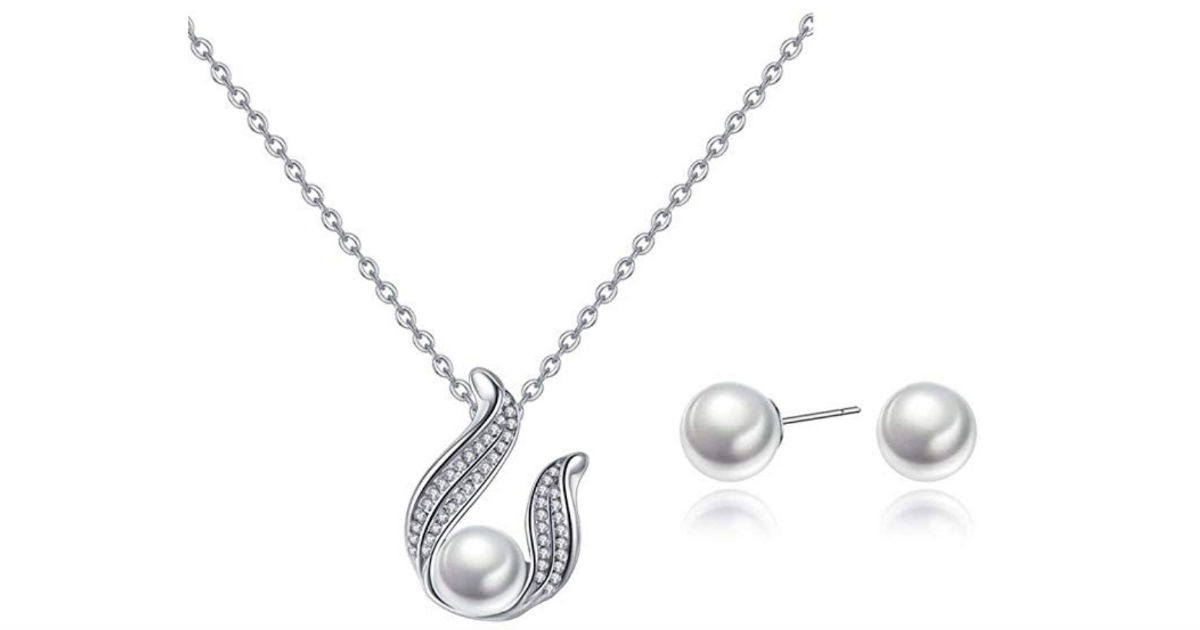 Sterling Silver Angel Wings Pearl Jewelry Set ONLY $7.01Shipped