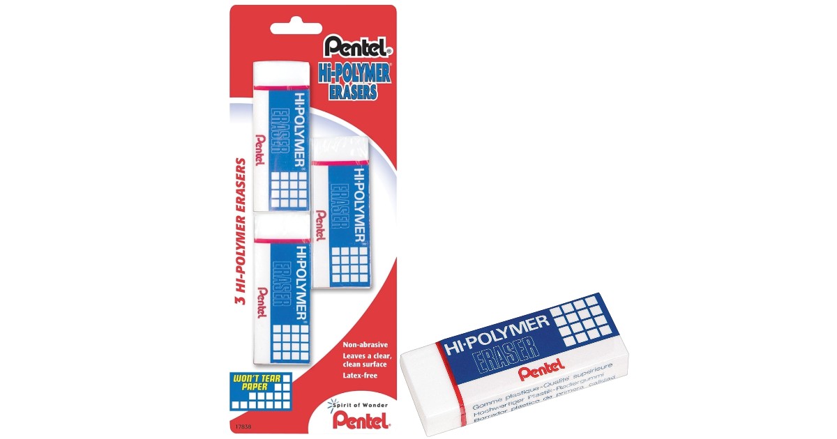 Pentel Hi-Polymer Block Eraser 3-Pack ONLY $0.97 (Reg $3)