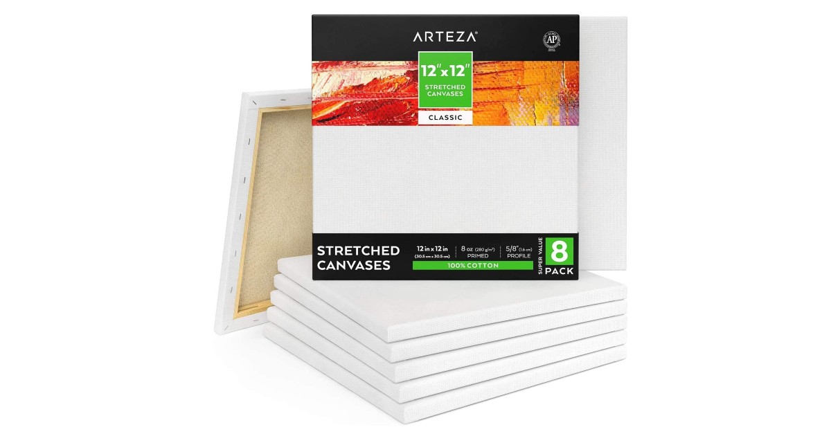 Arteza 12x12 Inch Stretched Canvas 8-Pack ONLY $15.99 (Reg. $28)