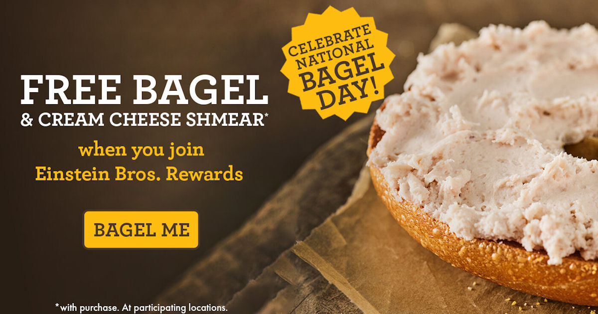 Free Bagel & Cream Cheese Schmear at Einstein Bros. Bagels - Free Stuff ...