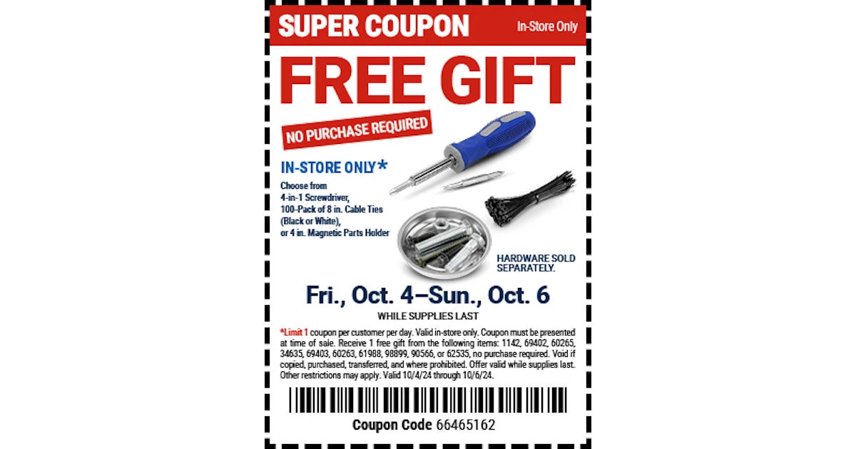 Harbor Freight Free Gift Offer